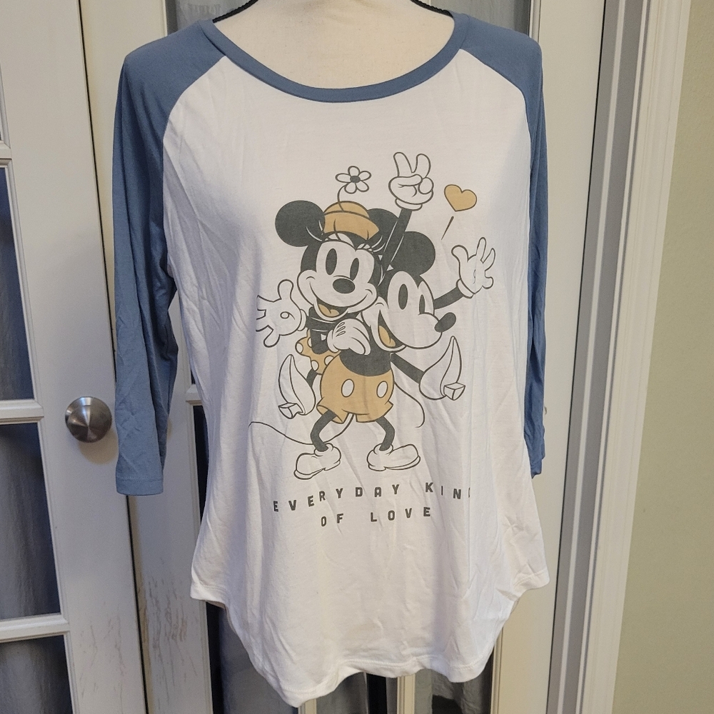 Disney Mickey and Minnie Blue and White Long Sleeve Tee